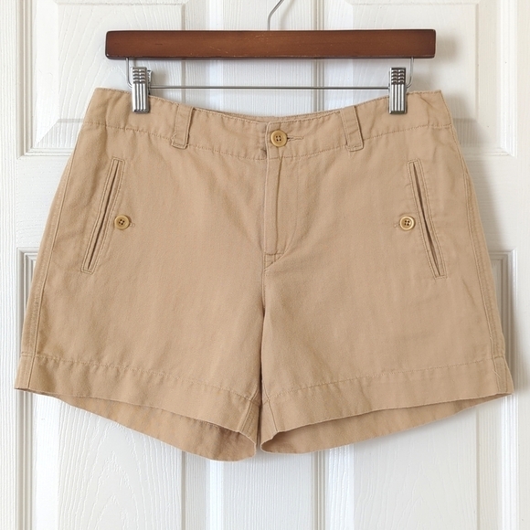 Lauren Ralph Lauren Classic Lightweight Soft Linen Blend Mid Rise Shorts Tan 2 - Picture 1 of 10
